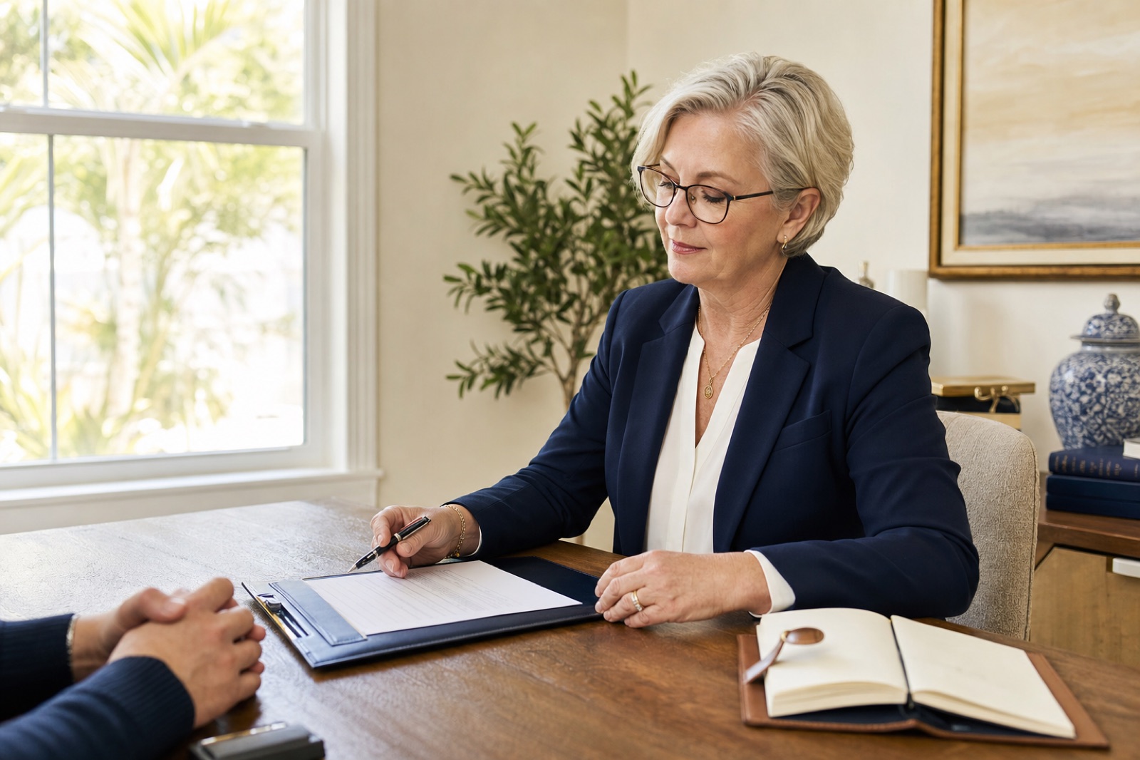 Florida mobile notary preparing a document signing at a home office
